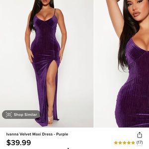Purple velvet dress from FashionNova
